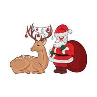 ilustración de Papa Noel claus con ciervo vector