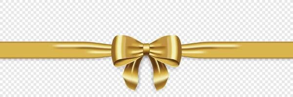 Satin decorative golden bow with horizontal yellow ribbon. Realistic gold bow for decoration design. Element for decoration gifts, greetings, holidays vector