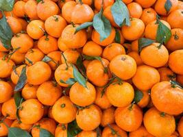 Top view fresh orange fruits with leaves as background, High quality photo