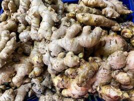Fresh ginger root texture background. photo