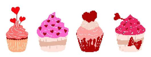 Valentine's Day cupcake sticker pixel art. 8-bit sprite.  Love Concept vector