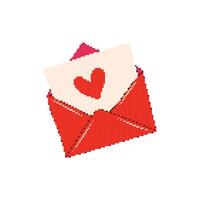 Red envelope with love sticker pixel art. 8-bit sprite. Valentine's Day stickers vector