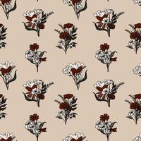 Seamless pattern with Colorful of Bouquets. Trendy botanical elements. Wild flowers and leaves vector