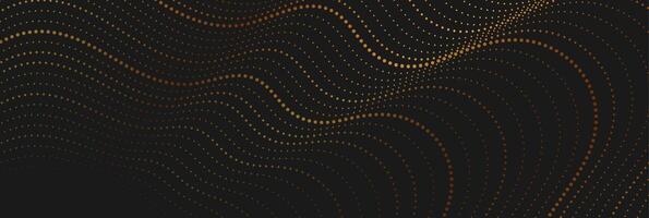 Black abstract background with golden curved wavy dotted lines vector