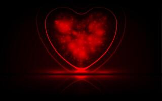 Neon shiny red heart with glowing lights abstract background vector