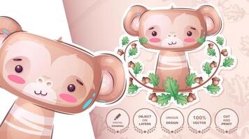 Monkey in Forest Cartoon Characters. Cute Amimal. Monkey Illustration for Kids vector