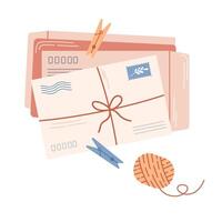 Stack of mail. Craft paper envelopes. Delivery, message, communication concept. Isolated vector illustration.