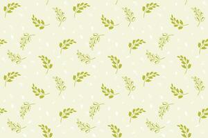 Seamless pattern with creative small silhouettes branches leaves and tiny shapes, drops, spots. Simple stylized green floral printing on a light background. Vector hand drawn. Design for printing