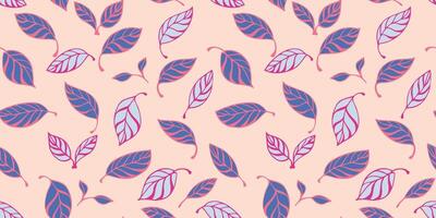 Bright seamless pattern abstract creative leaves randomly scattered on a light background. Vector hand drawn sketch cute  small leaf. Template for textile, fashion, printing, fabric