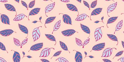 Bright seamless pattern abstract creative leaves randomly scattered on a light background. Vector hand drawn sketch cute  small leaf. Template for textile, fashion, printing, fabric