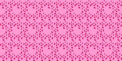 Colorful seamless pattern with abstract stylized rhombus, zigzag in a textured polka dots. Vector hand drawn sketch shape. Creative simple red random dot, spots, drops on a pink background.