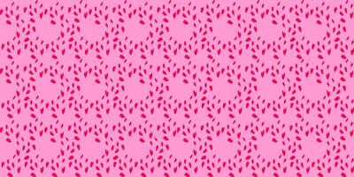 Colorful seamless pattern with abstract stylized rhombus, zigzag in a textured polka dots. Vector hand drawn sketch shape. Creative simple red random dot, spots, drops on a pink background.