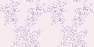 Seamless abstract artistic simple branches flowers pattern. Pastel light stylized floral background. Vector hand drawn sketch lines, outlines. Template for textile, fashion, printing, fabric