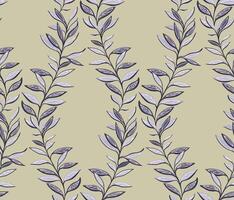 Stylized abstract leaves stem intertwined in a seamless pattern on a olive background. Tropical, creative, grey bracnhes leaf printing. Vector hand drawn illustration. Template for design