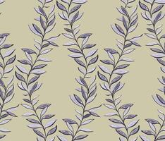 Stylized abstract leaves stem intertwined in a seamless pattern on a olive background. Tropical, creative, grey bracnhes leaf printing. Vector hand drawn illustration. Template for design