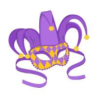 Venetian facial mask for a party. An element of a carnival costume. The symbol of Brazilian, Venetian carnival, Mardi Gras. Fleur de lis. Flat decorative element. Vector illustration isolated on white