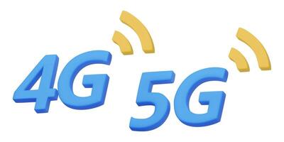 3d hacer de 4g, 5g íconos para móvil aplicación diseño. Internet red señales. realista ciberespacio concepto teléfono inteligente red simbolos 3d vector ilustración aislado en blanco