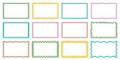 Rectangle Geometric shape frame with wavy edges.Zigzag Wavy Edge rectangle shapes elements set.Vector wavy undalute badge for stickers, banner, social media template,poster, decoration.Vector Jagged vector