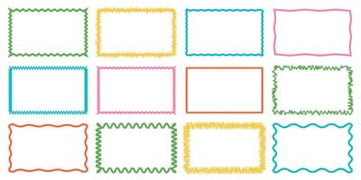 Rectangle Geometric shape frame with wavy edges.Zigzag Wavy Edge rectangle shapes elements set.Vector wavy undalute badge for stickers, banner, social media template,poster, decoration.Vector Jagged vector