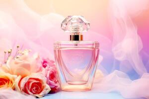 AI generated Elegant Perfume Bottle with Roses photo