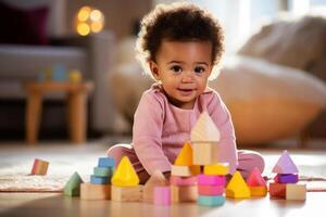 AI generated Toddler Building with Colorful Blocks photo