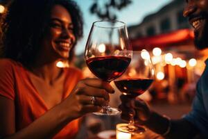 AI generated Couple Enjoying Wine on a Romantic Evening photo