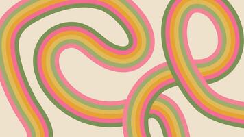 Hand drawn groovy background with curved rainbow stripes. Trendy abstract panoramic template in retro 60-70s style for design banner, advertisements, presentations, discounts, sale, social media vector