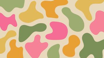 Fun colorful pattern with liquid hand drawn shapes on beige background. Pastel colored blobs, trendy boho aesthetic vector design