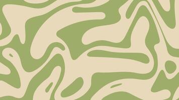 Retro groovy background with distorted wavy pattern. Trendy trippy liquid texture in 60s-70s style. Funky vintage wallpaper. Simple abstract vector design in pale green and beige colors