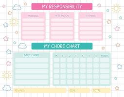 Chore chart. Daily Routine Responsibility Chart. School Routine, Behavior Chart, Consequences, Daily Checklist for kids. Kids discipline, motivation. Weekly planner, tasks, to do list for schoolers. vector