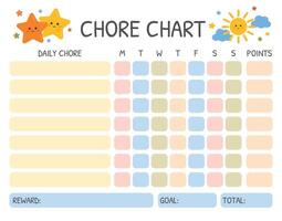 Chore Chart for kids. Daily Routine Responsibility Chart. To Do List. Kids reward chart, Habit Tracker. School Routine, Behavior Chart, Daily tasks Checklist for children, toddlers, preschoolers. vector