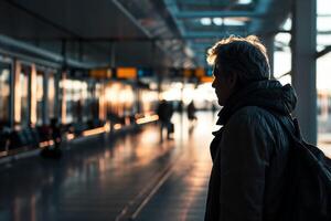 AI generated Young man at the airport photo