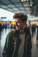 AI generated Young man at the airport photo