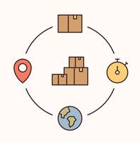 Supply chain management and logistics, international delivery service, global trade, cargo shipment process, freight scheme concept minimal vector illustration.