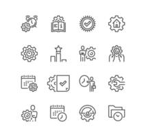 Set of management related icons, containing project, technical service, time management, compliance, data management, ranking, appointment and linear variety vectors. vector