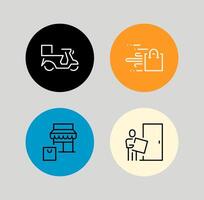 Set of four small round badges food and package delivery related icons, modern flat icons with thin line vector file.