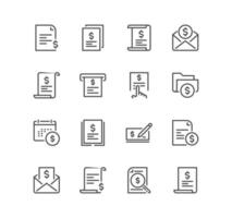 Set of invoice related icons, accounting, taxes, business audit, payment, bill invoice, order, paper bank document and linear variety vectors. vector