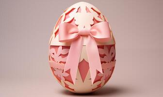 AI generated An Easter paper egg with a pink bow. Created by artificial intelligence. photo