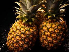 AI generated Fresh healthy and organic pineapples with drops of water. Close up. Generative AI. photo