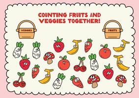 flat design vector count math fruit and vegetable printable worksheet for kids learning activity