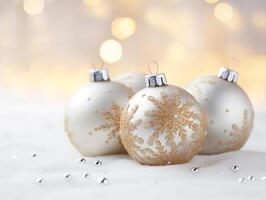 AI generated Christmas silver balls with gold pattern. AI Generative photo