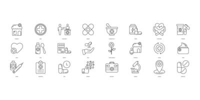 pharmachy icons set. Set of editable stroke icons.Vector set of pharmachy vector