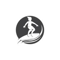 Surfing with water wave logo vector template, Illustration symbol