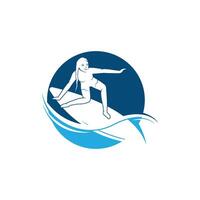 Surfing with water wave logo vector template, Illustration symbol