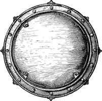 AI generated circle shape shield element with old engraving style vector