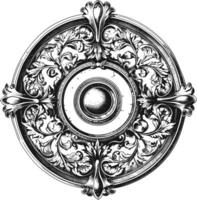 AI generated circle shape shield element with old engraving style vector