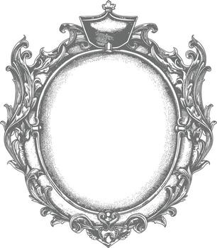 AI generated circle shape shield element with old engraving style vector