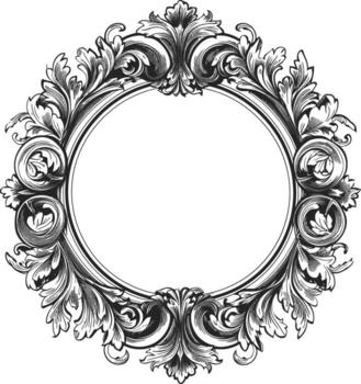 AI generated circle shape shield element with old engraving style vector