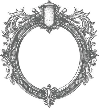 AI generated circle shape shield element with old engraving style vector