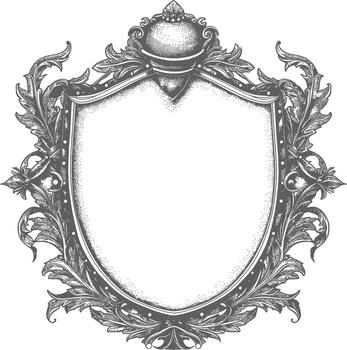 AI generated circle shape shield element with old engraving style vector